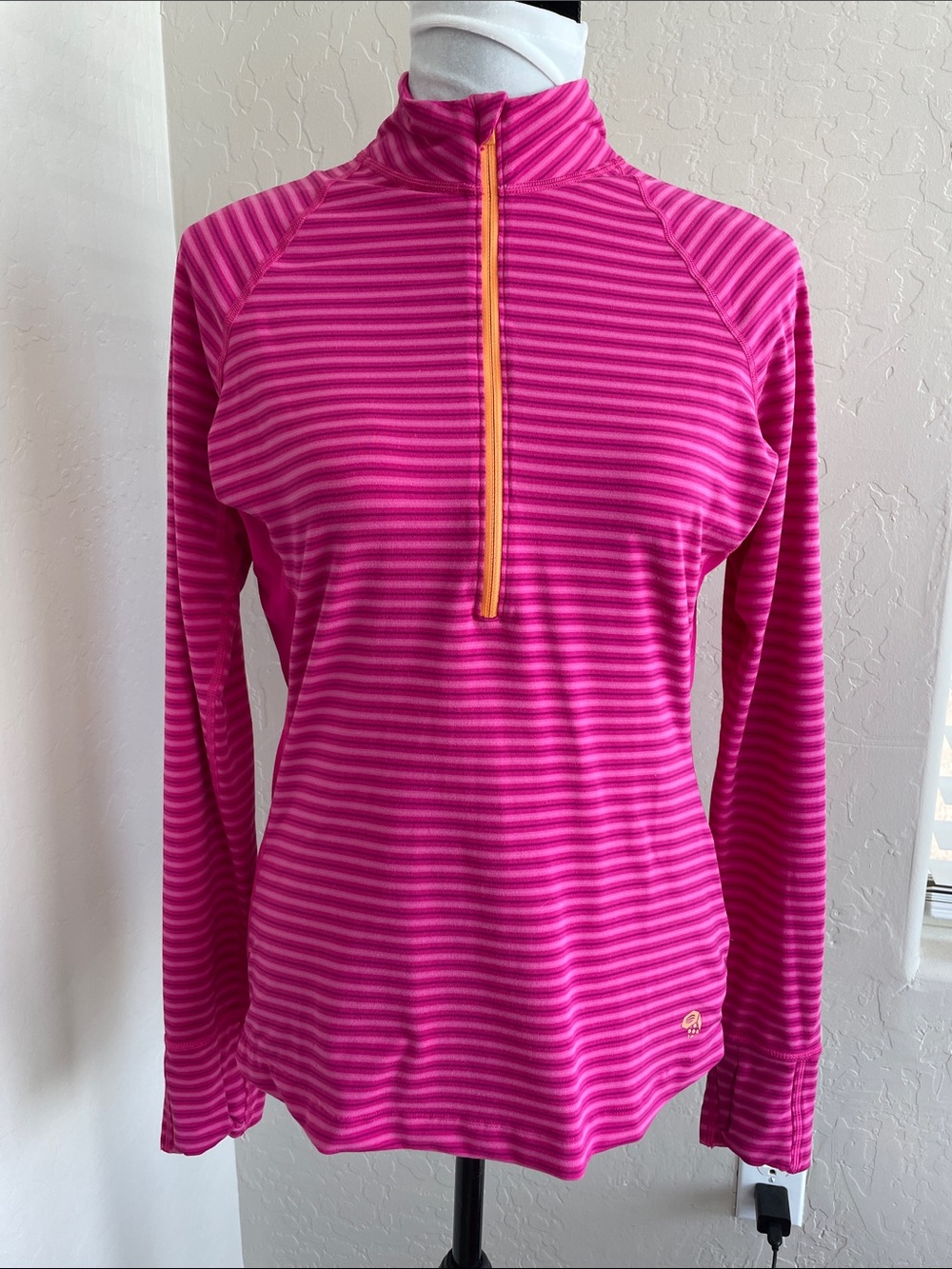 Mountain Hardwear pink striped half-zip, size Medium